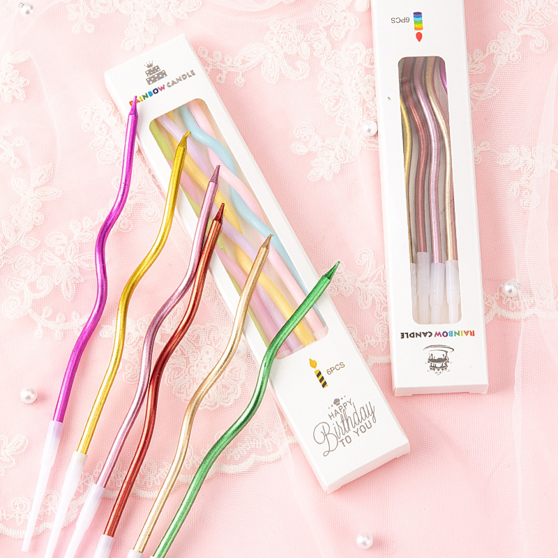 Creative Bent Cake Candles | Electroplated 5-Color Vintage Candle Toppers | Birthday Party Dessert Table Decoration