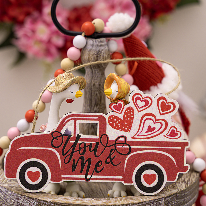 跨境红色情人节派对木制挂件红色Contryside2025情人节快乐装饰