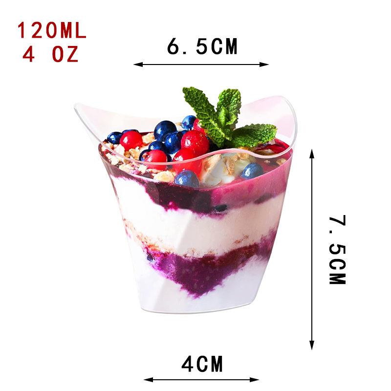 Disposable Plastic Trapezoidal Dessert Cups Gold Mousse Cup Ice Cream Cup Parfait Cup Chocolate Dessert Cup with Spoons