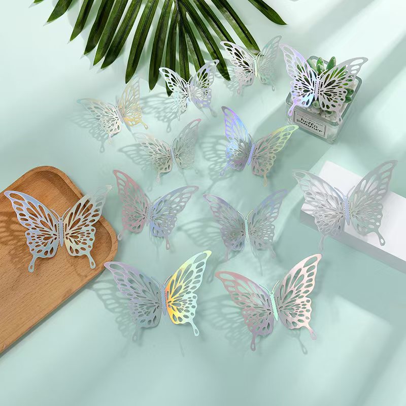 Shimmering Butterfly Magic: Metallic Decor for Your Walls & Cakes, 12-Piece Set in 11 Colors
