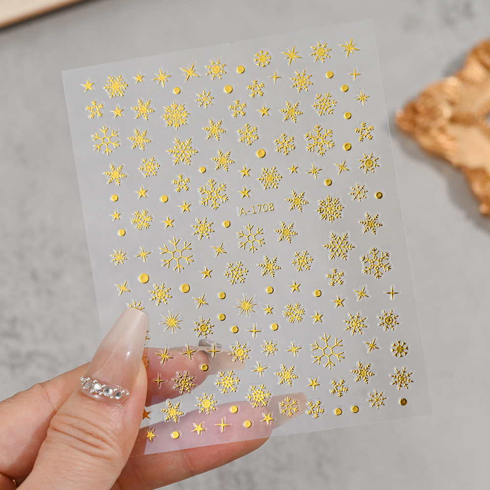 小红书爆款圣诞雪花美甲贴纸镭射银白色雪花麋鹿圣诞节指甲装饰贴