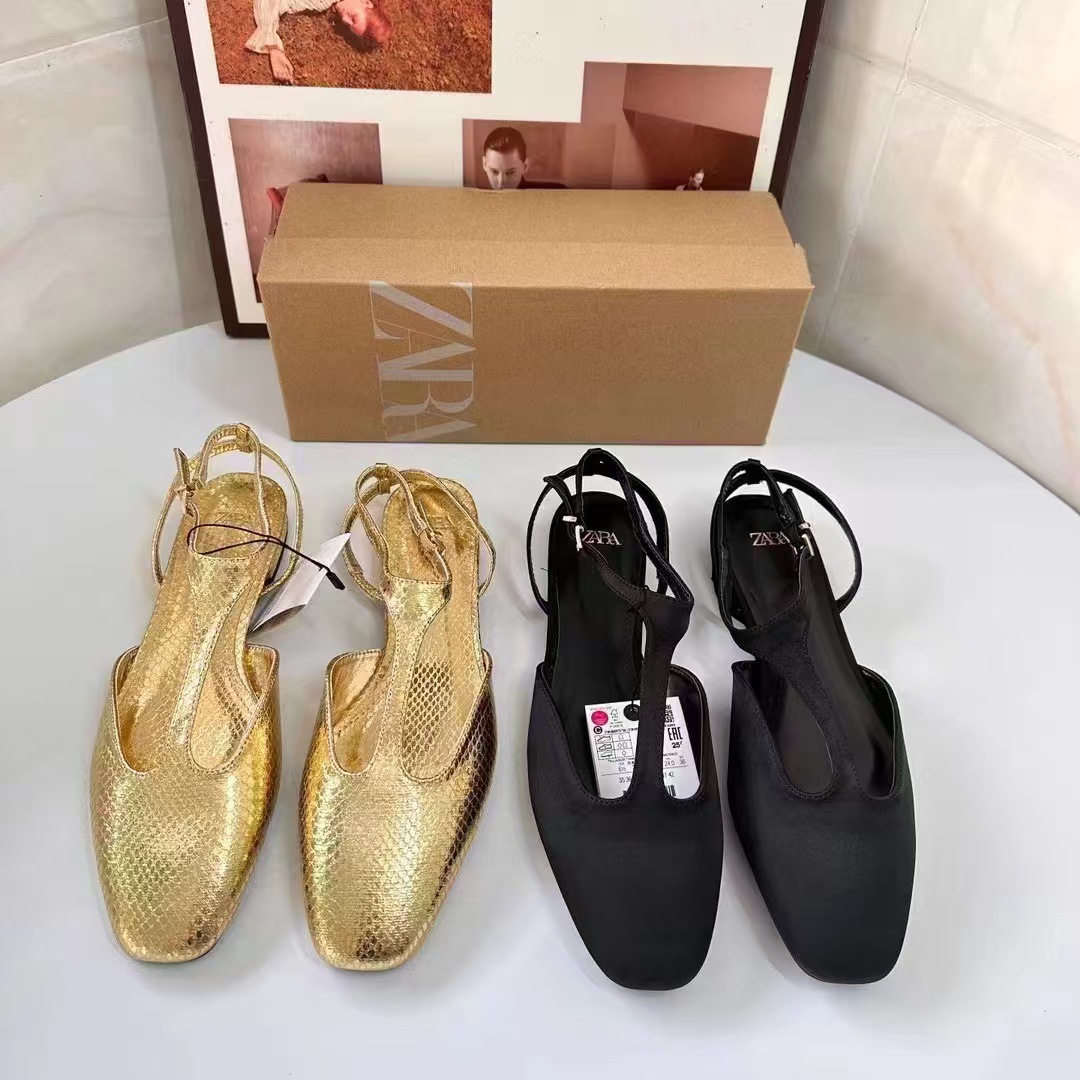 Round Toe Metallic Textured Slingback Flat Sandals Women Ankle Buckle Strap Cut Out Slip On Casual Summer Flat Mules