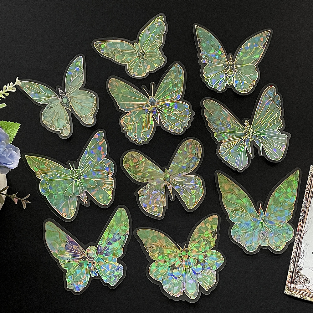 Rainbow Holographic Butterfly Stickers with Gold Foil: Iridescent Decor for Crafts & Journals