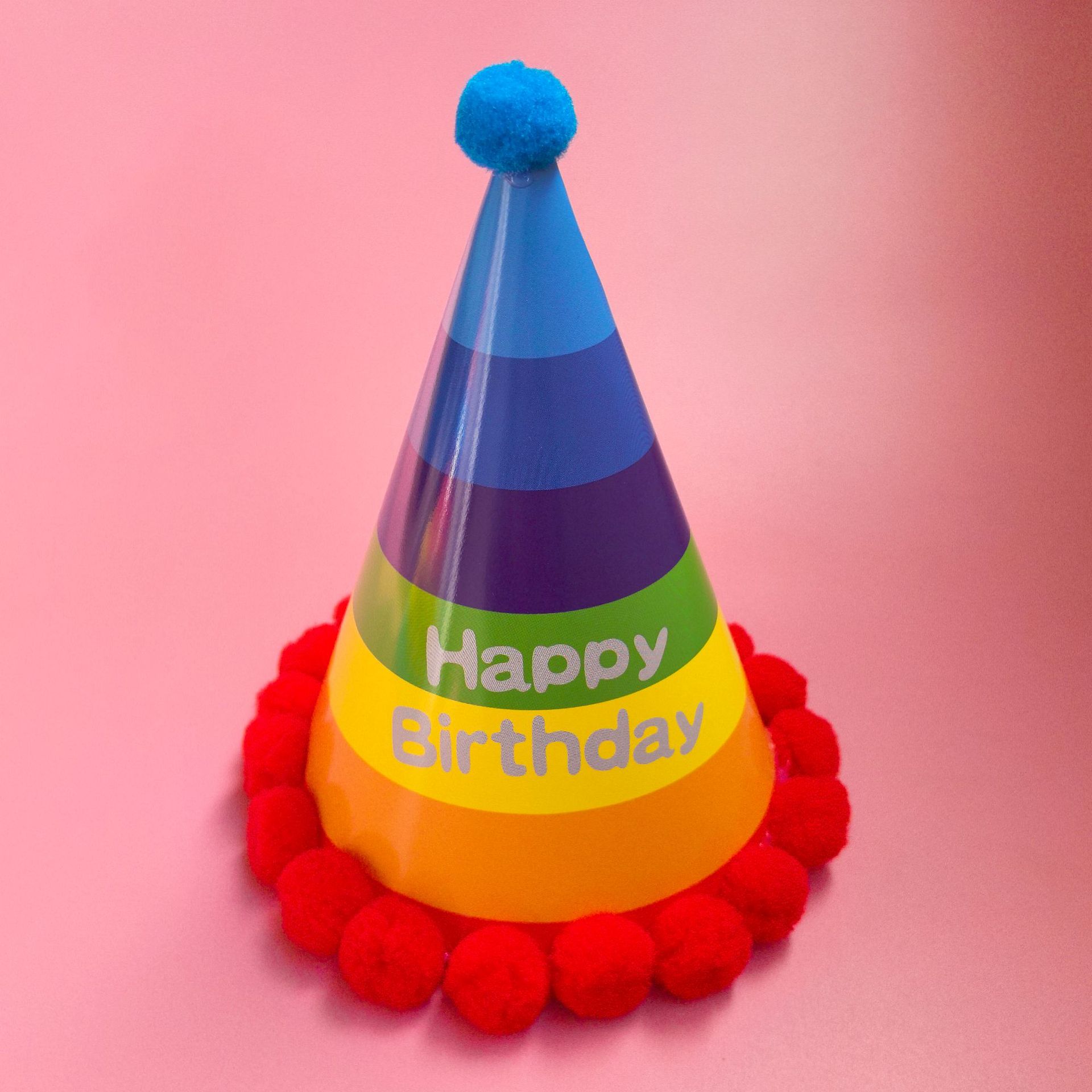 Pom Pom Birthday Party Hats, Colorful Paper Cone Hat for Kids Baby Birthday Party Decor
