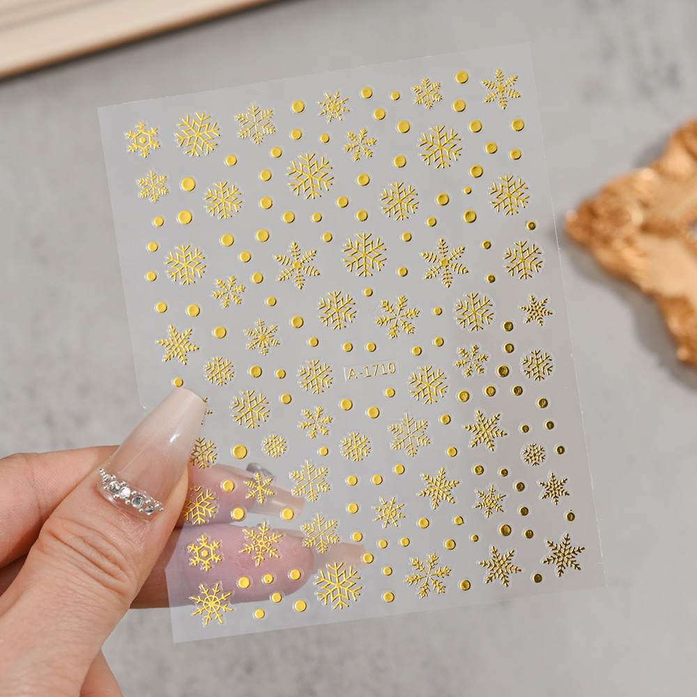 小红书爆款圣诞雪花美甲贴纸镭射银白色雪花麋鹿圣诞节指甲装饰贴