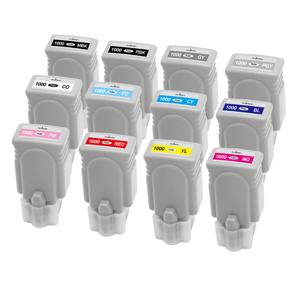 PRO1000 PFI1000 Ink Cartridge Compatible with Canon PFI-1000 Ink Tank for use in imagePROGRAF PRO-1000 Printer 12 Color Pack PRO-1000 Ink (MBK/PBK/C/M/Y/R/GY/B/PGY/PC/PM/CO)