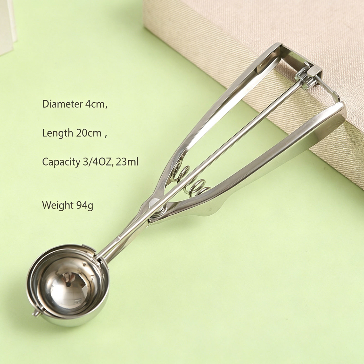 Stainless Steel Trigger Ice Cream Scoop, Professional Metal Scooper with Trigger Release