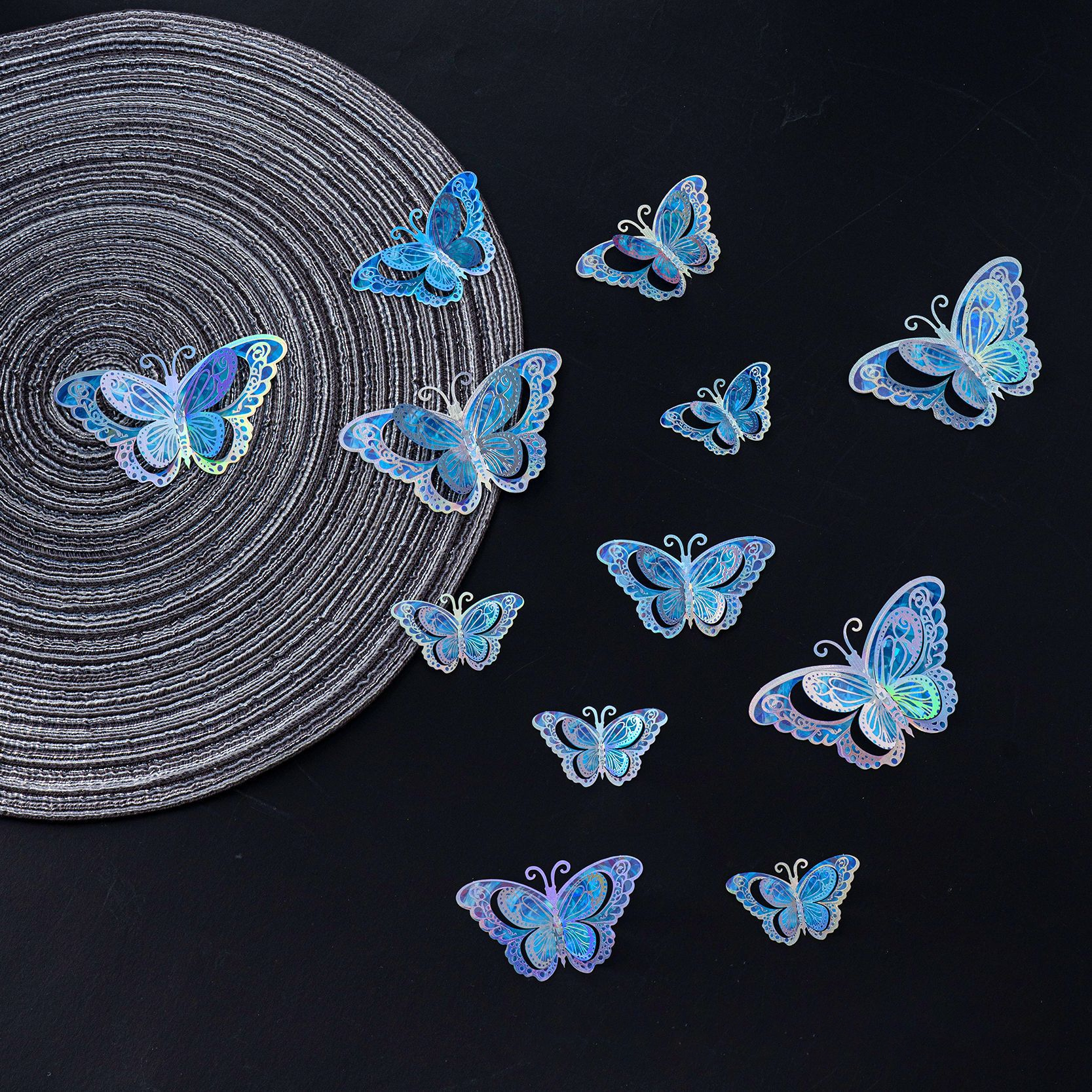 Rainbow Holographic Butterfly Stickers: Magical Decor for Your Wall, 12-Piece Set with 8 Dreamy Colors