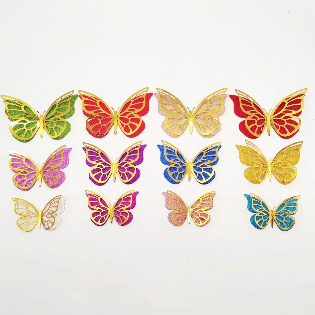 Glitter Gold Butterfly Decor: Sparkling Accents for Festive Walls & Cakes, 12-Piece Set