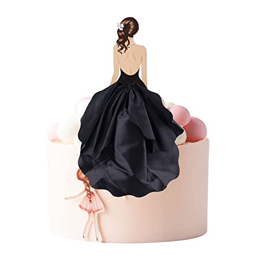 1Pc Woman Back Silk Gauze Skirt Wedding Cake Toppers Girl Happy Birthday Cake Toppers Bride to Be Cake Decorating Supplies Cupcake Topper Bachelorette Party Decorations White