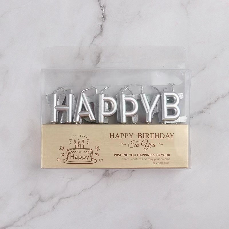Happy Birthday Letter Candles, Metallic Gold/Silver/Rose Gold Cake Decorations