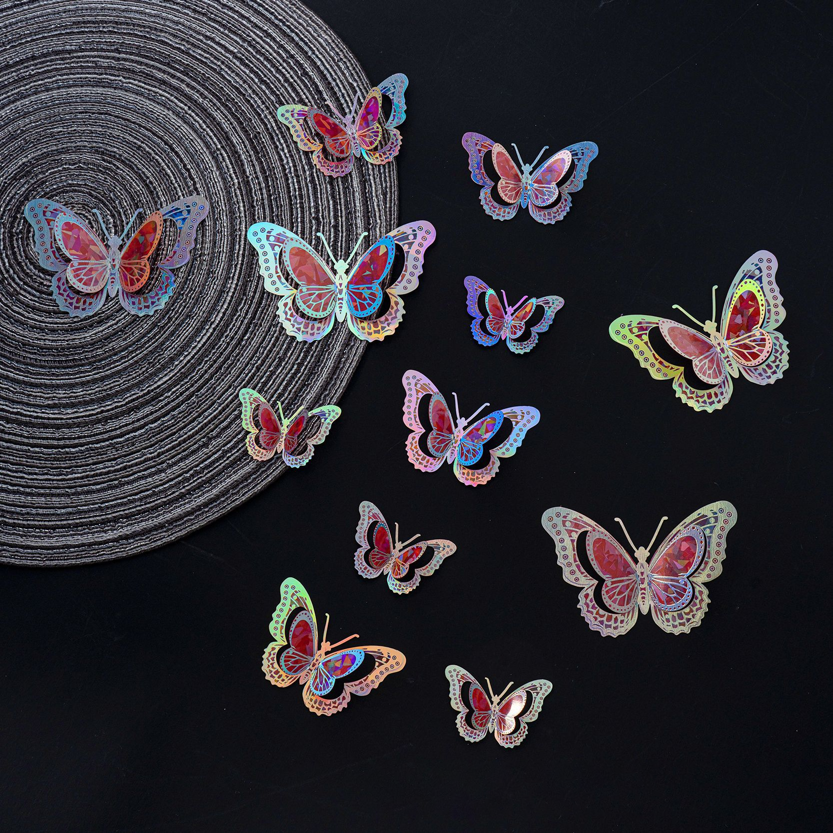 Rainbow Holographic Butterfly Stickers: Magical Decor for Your Wall, 12-Piece Set with 8 Dreamy Colors