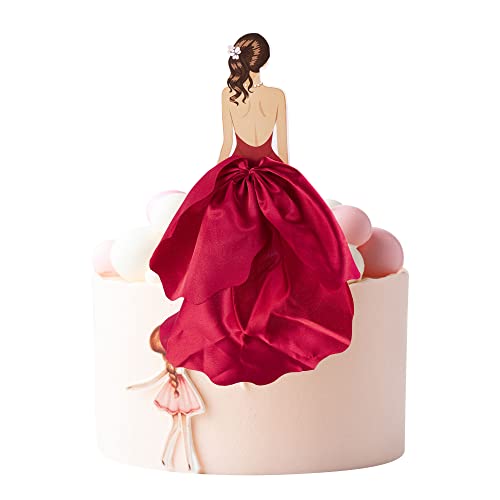 1Pc Woman Back Silk Gauze Skirt Wedding Cake Toppers Girl Happy Birthday Cake Toppers Bride to Be Cake Decorating Supplies Cupcake Topper Bachelorette Party Decorations White