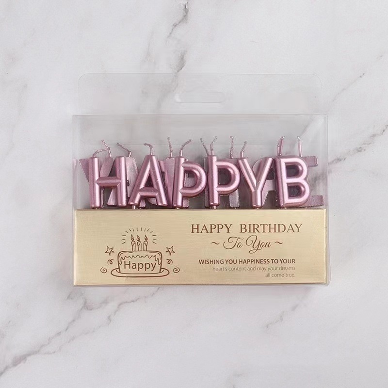 Happy Birthday Letter Candles, Metallic Gold/Silver/Rose Gold Cake Decorations