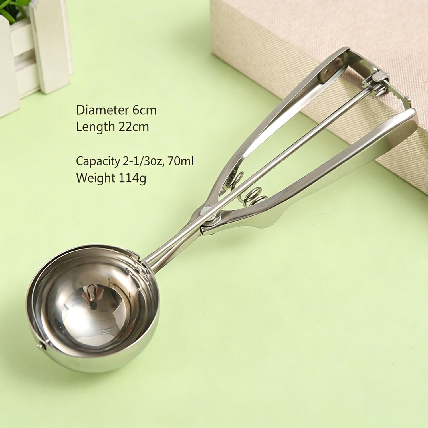 Stainless Steel Trigger Ice Cream Scoop, Professional Metal Scooper with Trigger Release