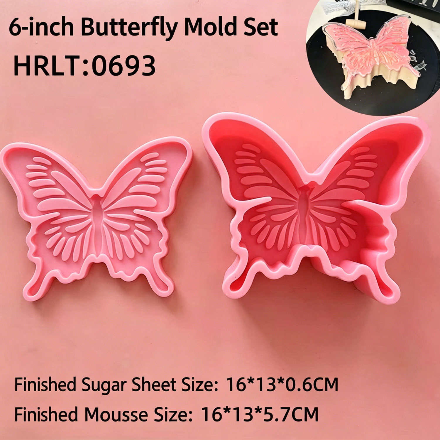 3D Butterfly Silicone Mold Set Sugar Sheet Isomalt Mousse Cake Baking Mold Multiple Sizes Butterfly Shape Dessert Decorating Mould