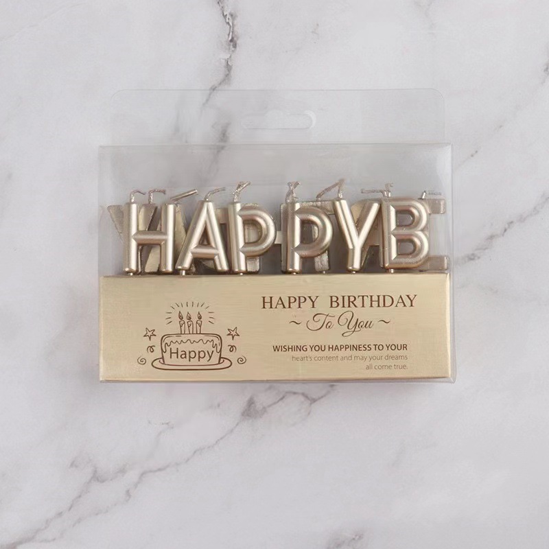 Happy Birthday Letter Candles, Metallic Gold/Silver/Rose Gold Cake Decorations