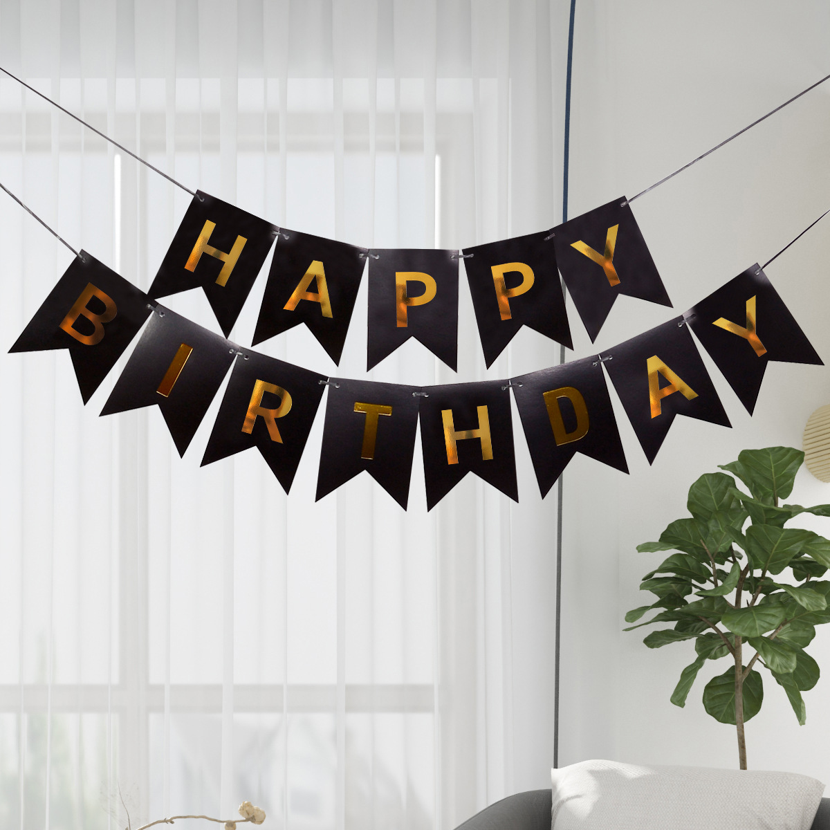 Happy Birthday Fish Tail Banner, Foil Letter Pennant Flag for Kids Birthday Party Wall Decor
