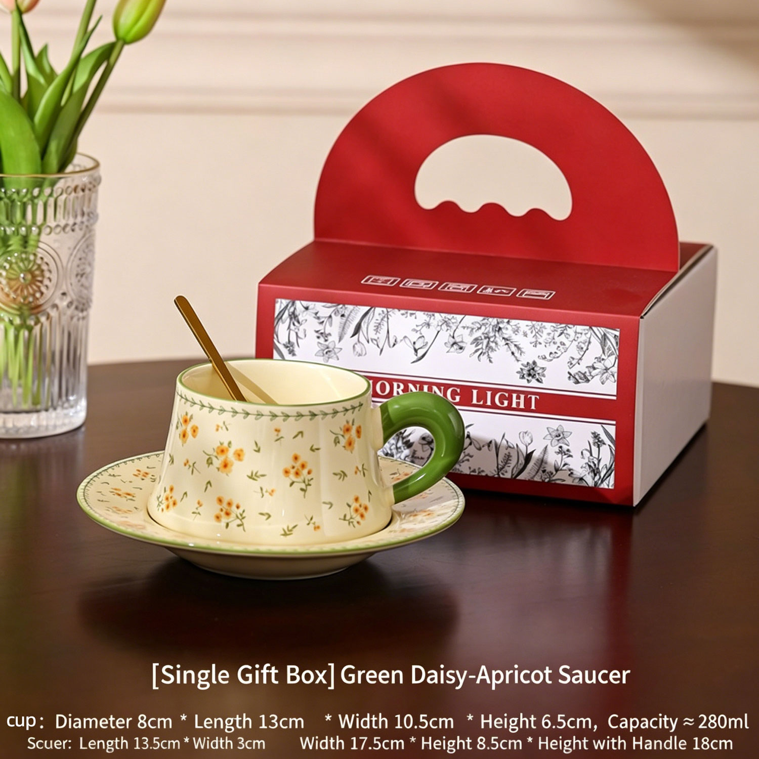 Floral Ceramic Coffee Cup Saucer Gift Set, Afternoon Tea Tableware Wedding Bridal Shower Souvenir Gift Box