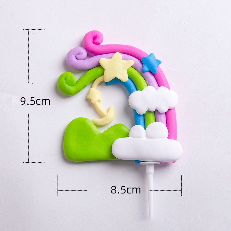Rainbow Cake Toppers Set - Colorful Birthday Cake Decorations for Kids Party