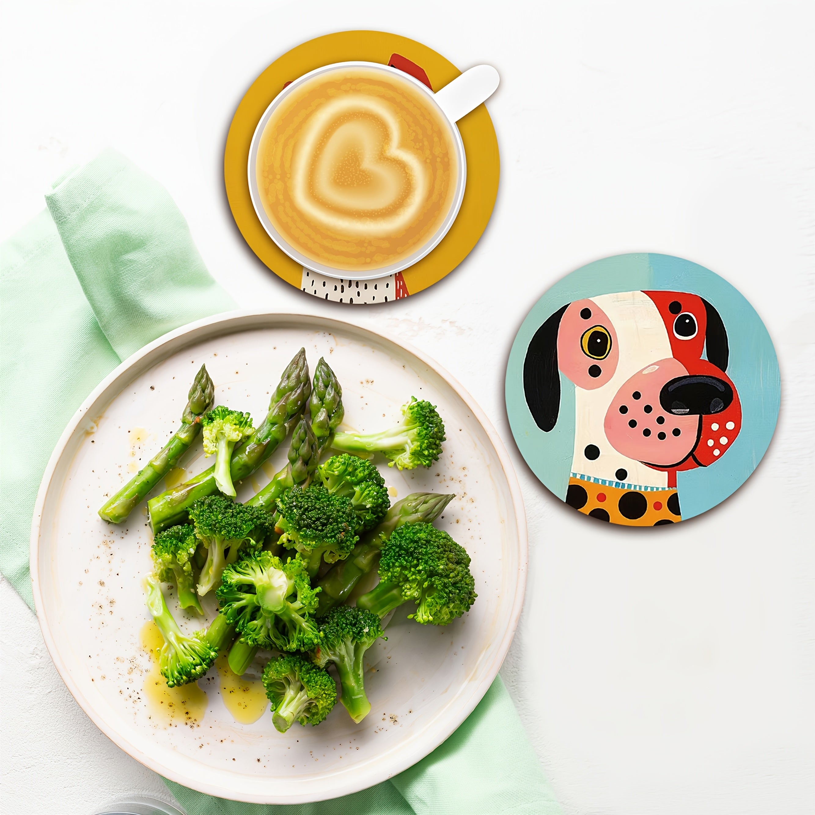 Heat-Resistant Puppy Coaster Set | 6 Wooden Drink Mats with Anti-Slip Base, Cute Dog Pattern Coffee Tea Cup Protectors, Home & Office Tableware Essentials