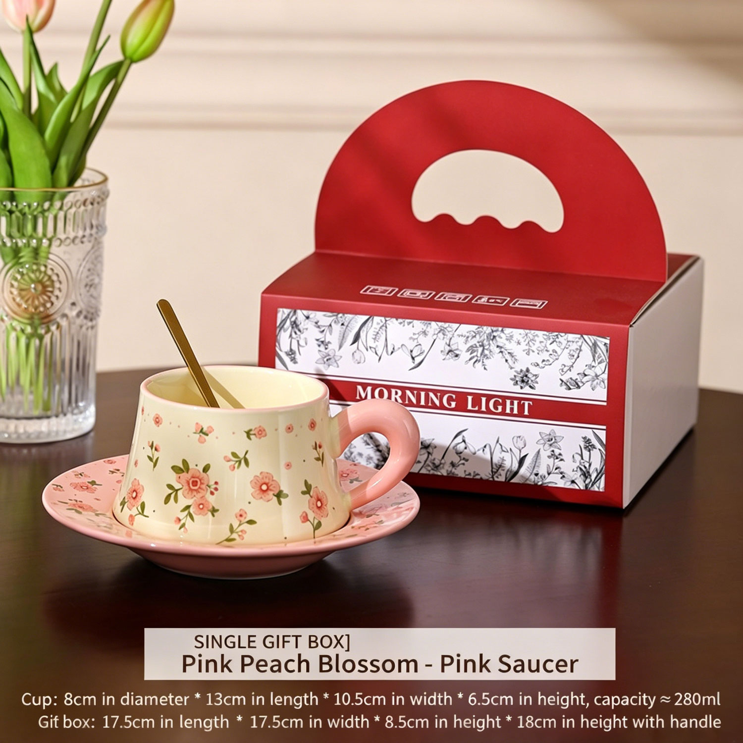 Floral Ceramic Coffee Cup Saucer Gift Set, Afternoon Tea Tableware Wedding Bridal Shower Souvenir Gift Box