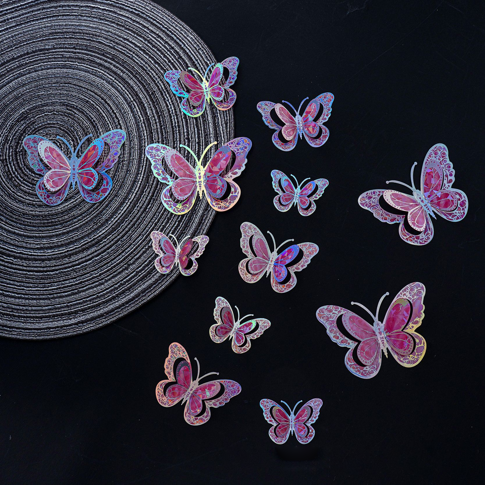 Rainbow Holographic Butterfly Stickers: Magical Decor for Your Wall, 12-Piece Set with 8 Dreamy Colors
