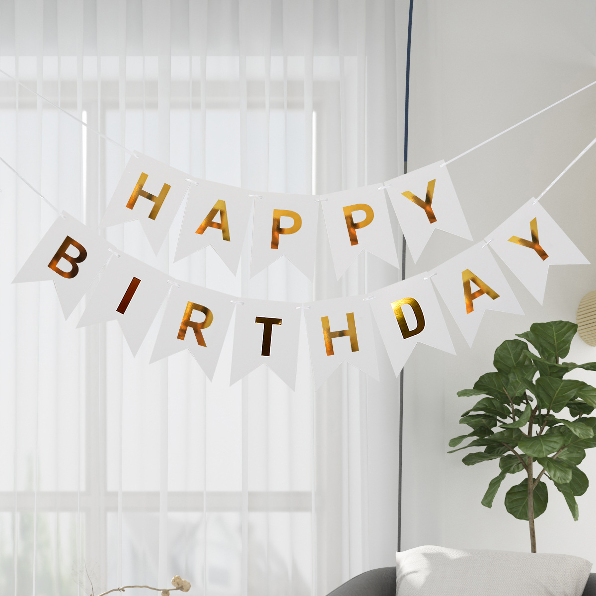 Happy Birthday Fish Tail Banner, Foil Letter Pennant Flag for Kids Birthday Party Wall Decor