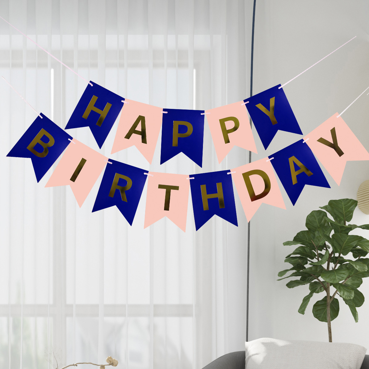 Happy Birthday Fish Tail Banner, Foil Letter Pennant Flag for Kids Birthday Party Wall Decor
