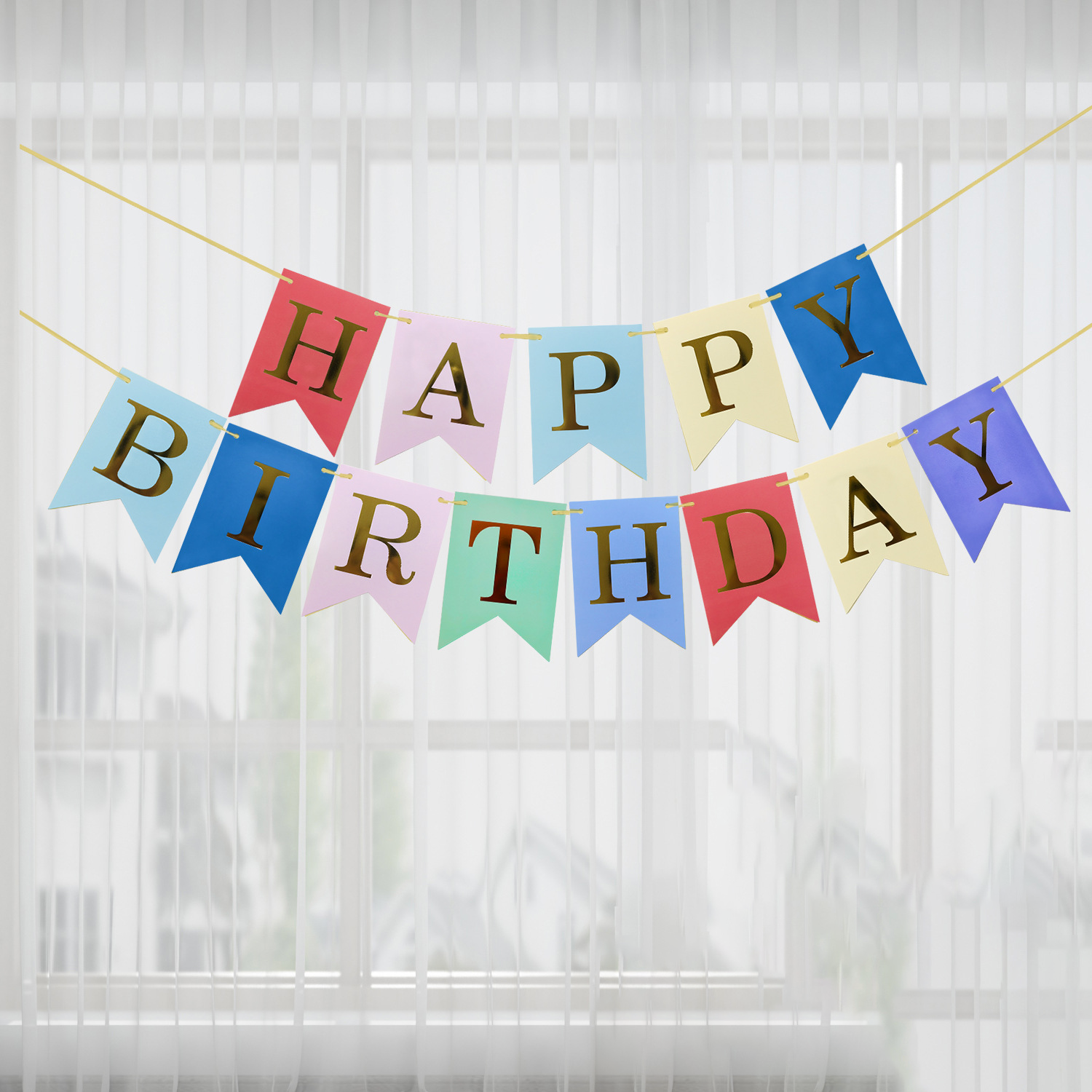 Happy Birthday Fish Tail Banner, Foil Letter Pennant Flag for Kids Birthday Party Wall Decor