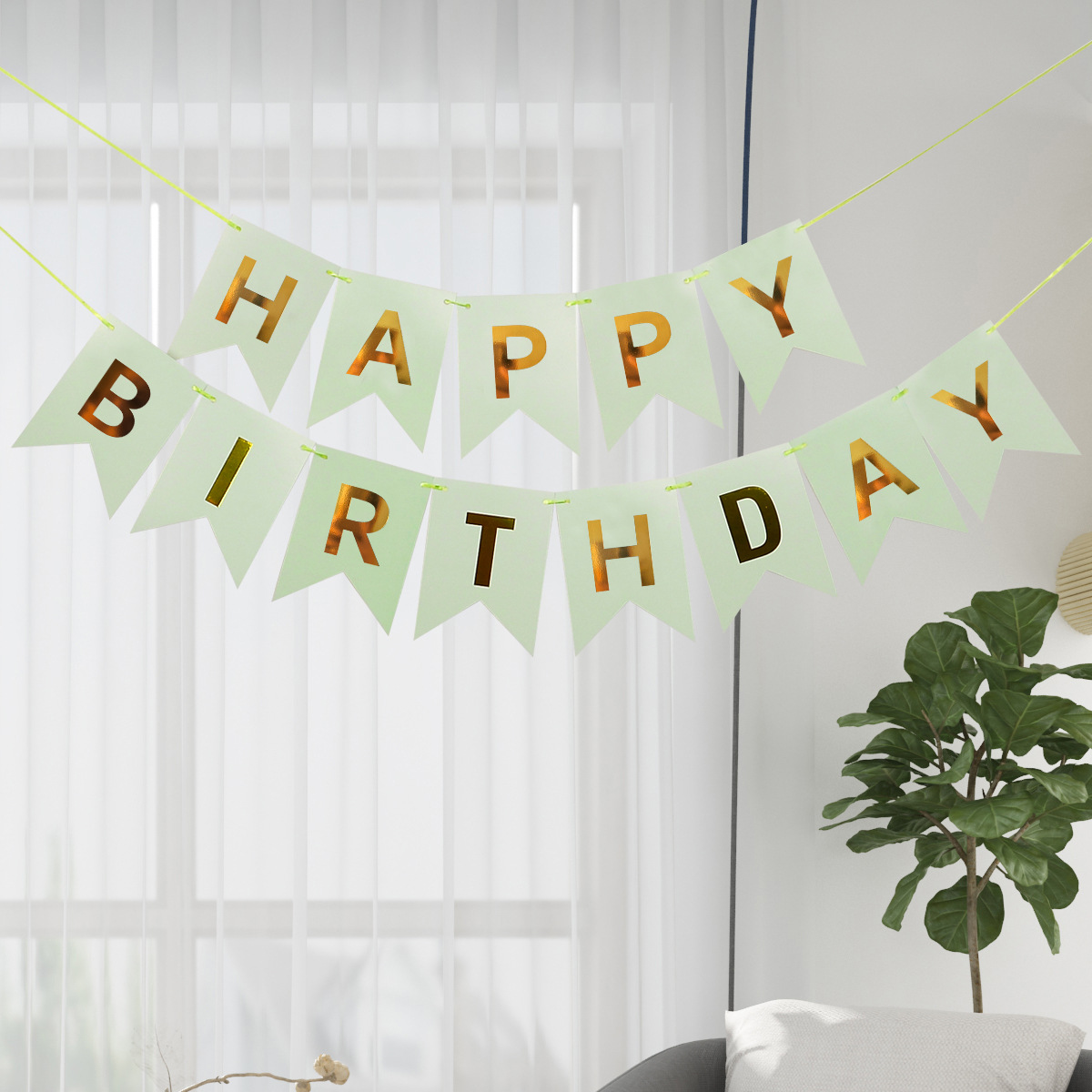 Happy Birthday Fish Tail Banner, Foil Letter Pennant Flag for Kids Birthday Party Wall Decor