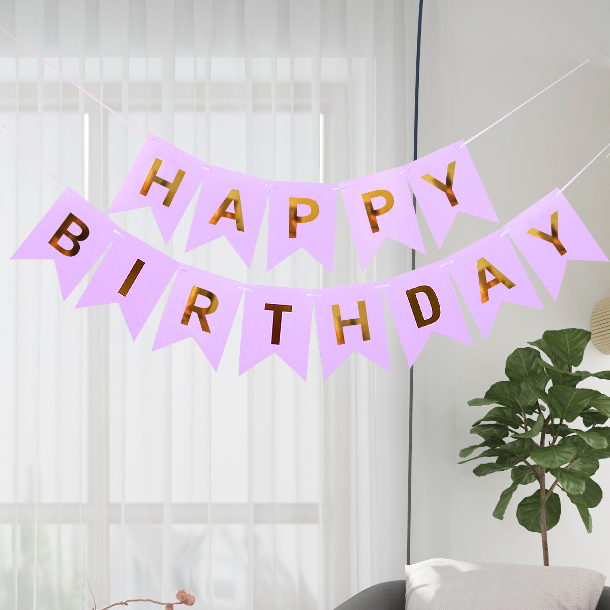 Happy Birthday Fish Tail Banner, Foil Letter Pennant Flag for Kids Birthday Party Wall Decor
