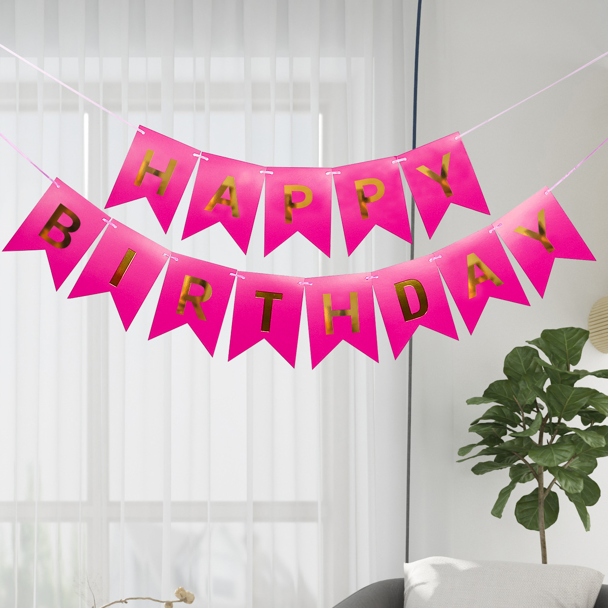 Happy Birthday Fish Tail Banner, Foil Letter Pennant Flag for Kids Birthday Party Wall Decor