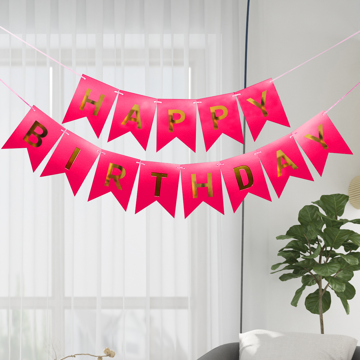 Happy Birthday Fish Tail Banner, Foil Letter Pennant Flag for Kids Birthday Party Wall Decor