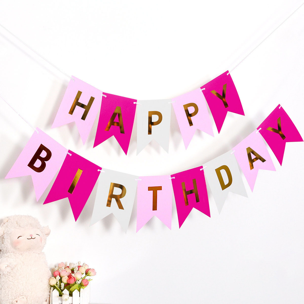 Happy Birthday Fish Tail Banner, Foil Letter Pennant Flag for Kids Birthday Party Wall Decor