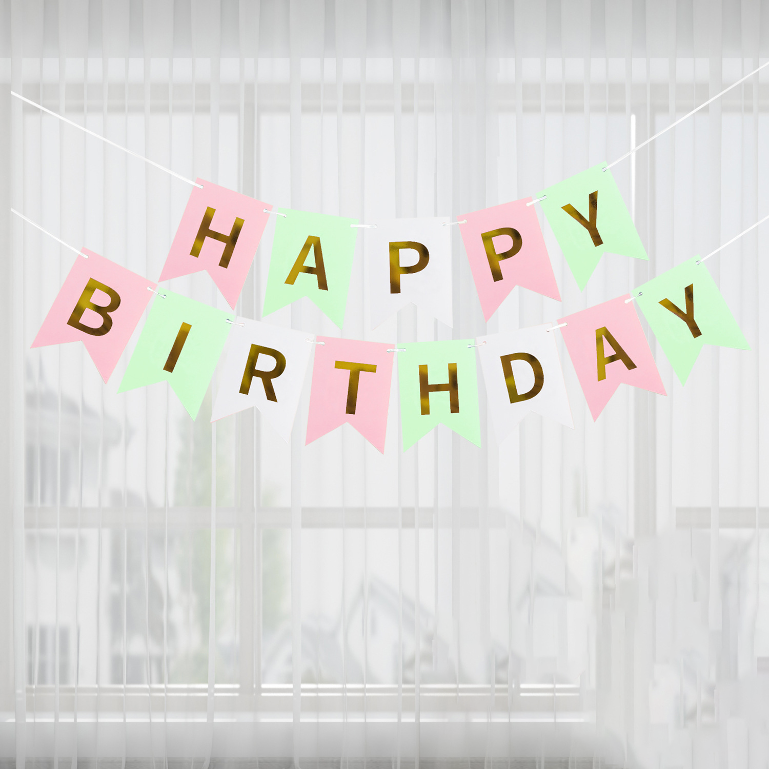Happy Birthday Fish Tail Banner, Foil Letter Pennant Flag for Kids Birthday Party Wall Decor