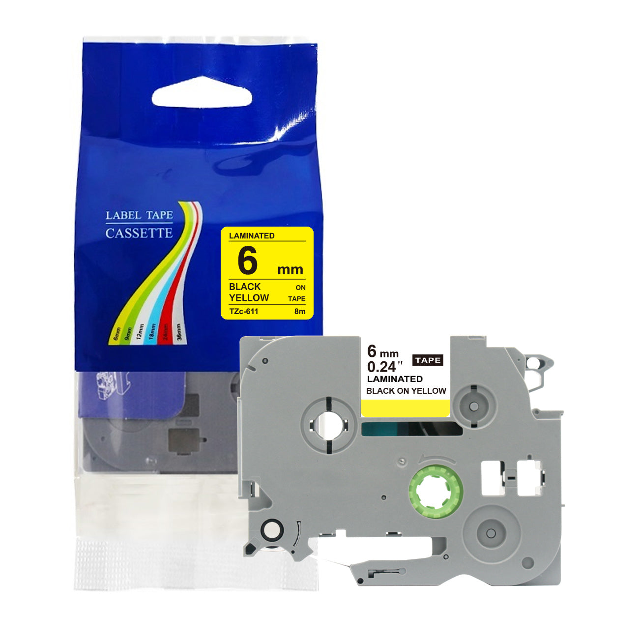 Compatible with Brother Label Tape TZe TZ Tape 6mm 1/4" Label Maker Tape TZe-111 TZe 211 411 511 611 711 Laminated Labels for Brother PT-D210 PT-H110 PTD400 PT1280 PTP300BT P700, 6 Pack/1pcs bulk packing