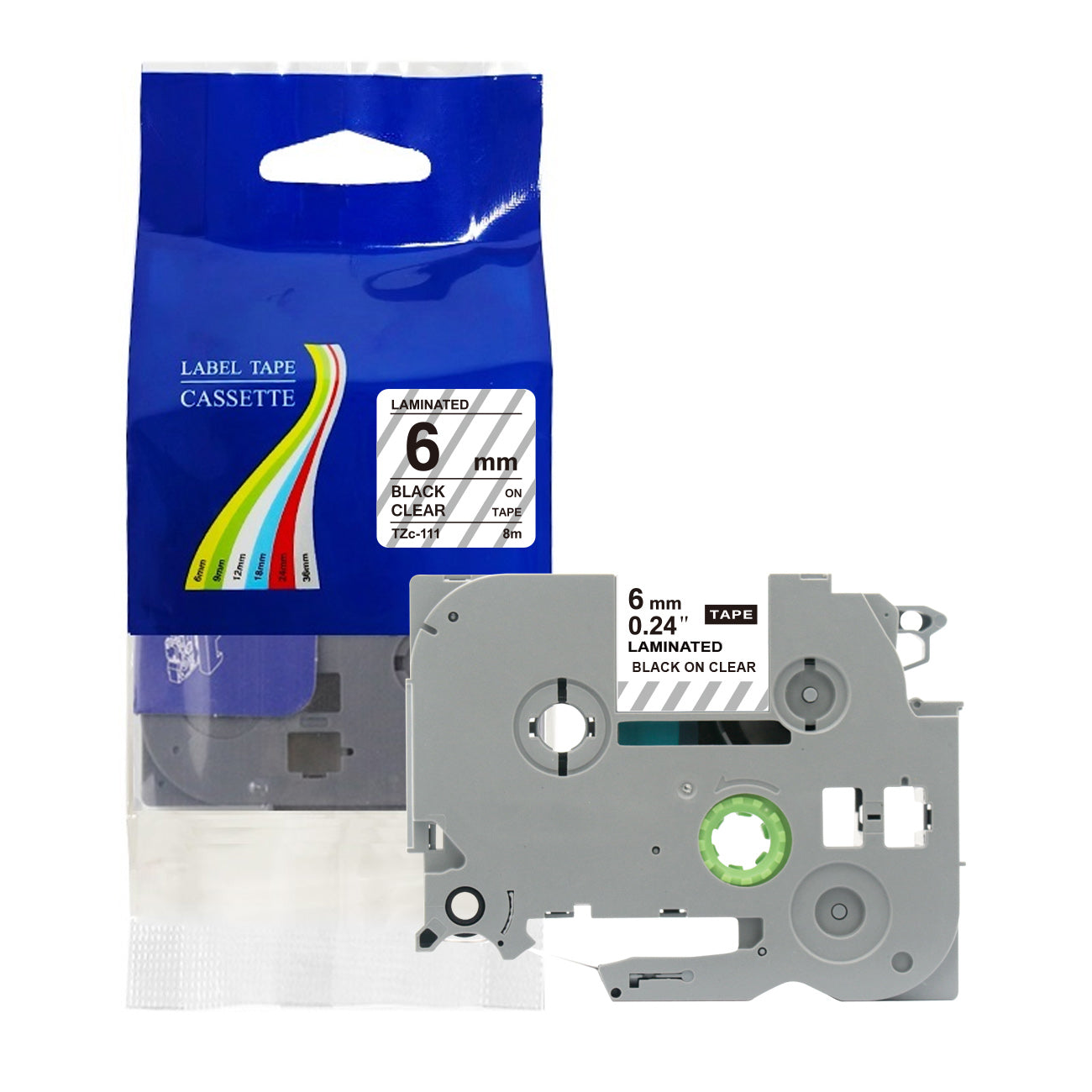 Compatible with Brother Label Tape TZe TZ Tape 6mm 1/4" Label Maker Tape TZe-111 TZe 211 411 511 611 711 Laminated Labels for Brother PT-D210 PT-H110 PTD400 PT1280 PTP300BT P700, 6 Pack/1pcs bulk packing