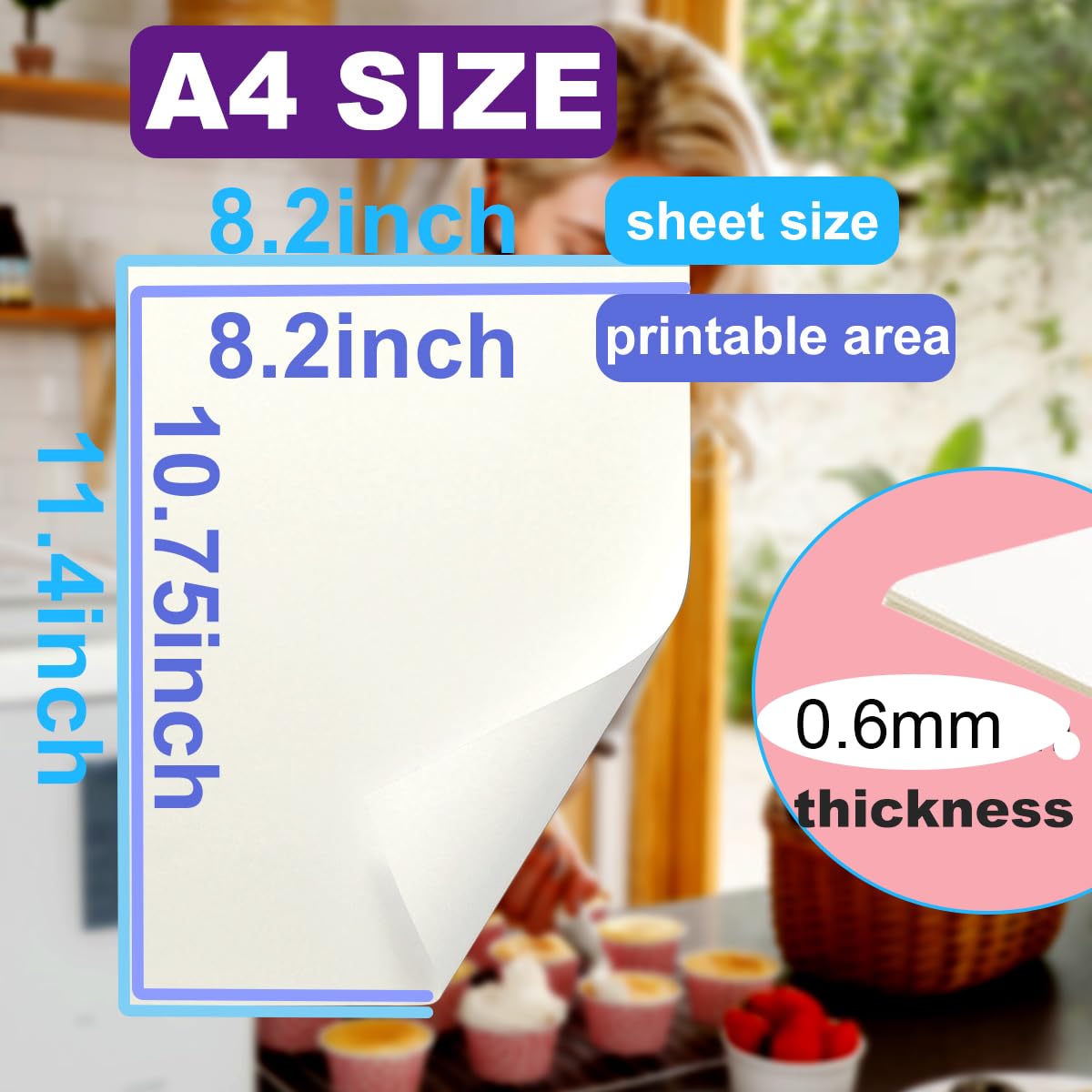 A4 Size 0.6mm 50 Sheet Edible Rectangle Rice and Wafer Paper,9x12.6 inches for candy packaging or food decoration