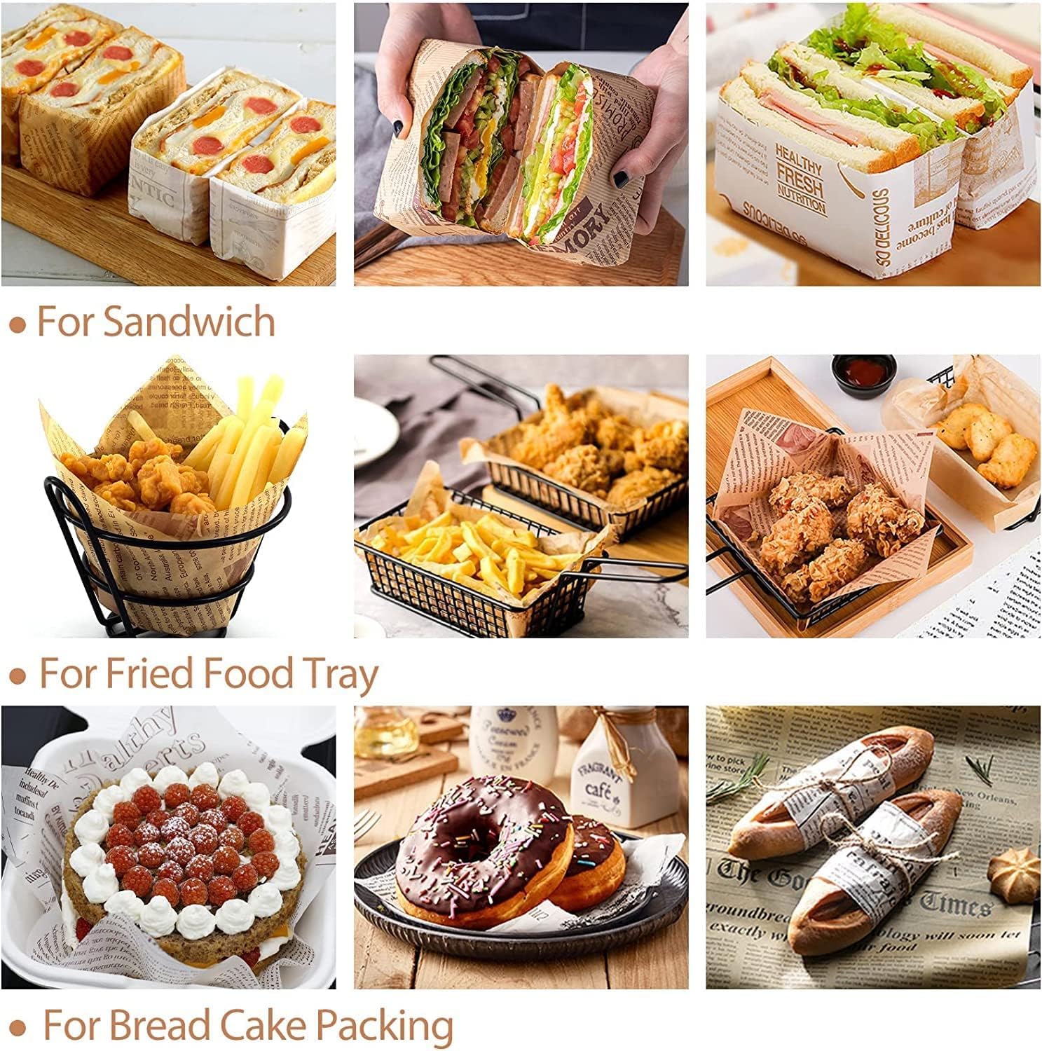 Food Grade Greaseproof Paper Sandwich Wrapping Paper Hamburger Chicken Roll Laminated Paper Tray Liner Baking Paper