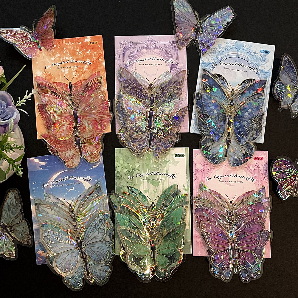 Iridescent Holographic Crystal Butterfly Stickers - Ethereal Rainbow Magic for Crafts & Decor