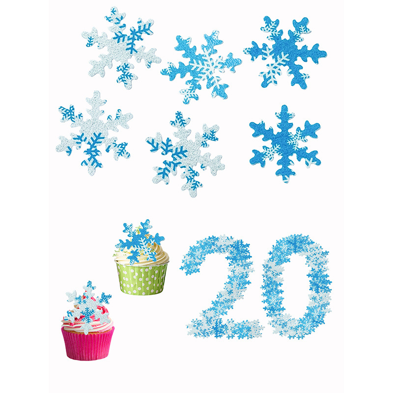 Frozen Wonderland Cake Decor | 50-Pack Mixed Color Edible Snowflakes for Themed Parties, Movie-Inspired Winter Dessert Toppers, Enchanted Ice Palace Decorating Kit