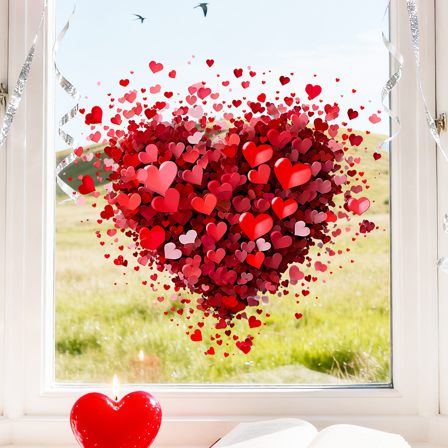 Valentine's Day Heart Window Stickers - Static Cling Decor for Bedroom/Living Room/Dining Room, No Glue Reusable Glass Decals for Holiday