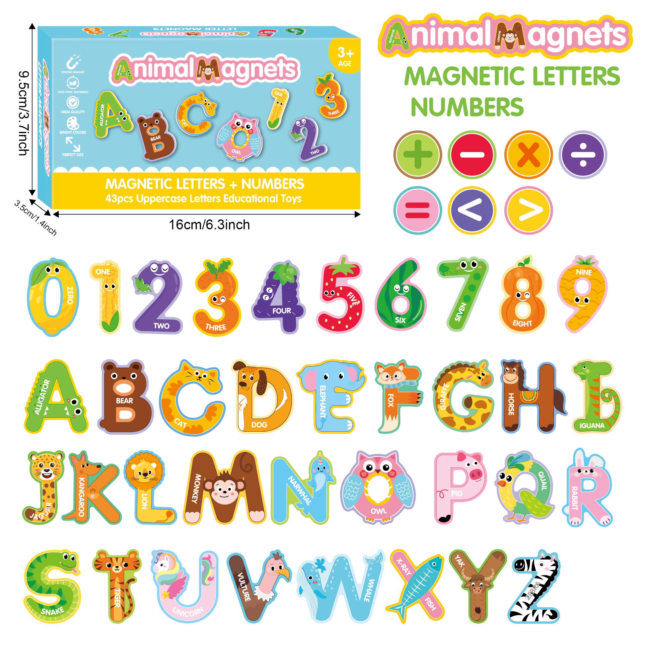 43-Piece Animal-Shaped Soft Magnetic Letter & Number Fridge Magnets - Kids Educational Early Learning Toy
