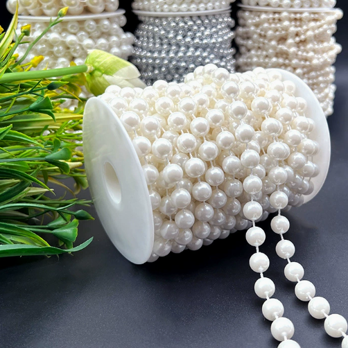 6-14mm Artificial Pearl Bead Garland Strand, Continuous Plastic Pearl String for Wedding Party Decor, DIY Craft, Wreath & Bouquet Embellishment