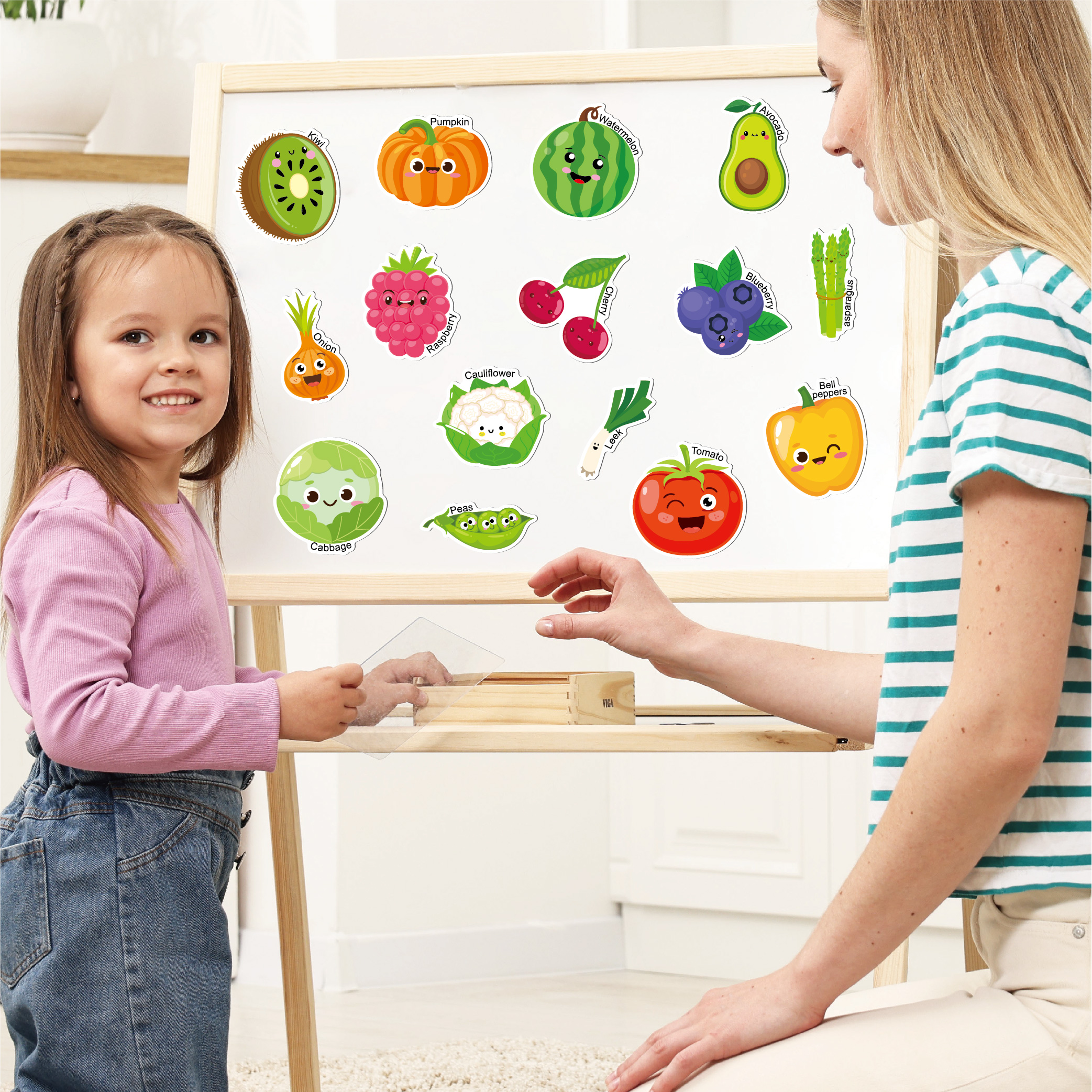 43-Piece Magnetic Fruits and Vegetables Fridge Magnets - Kids Educational Soft Magnetic Toy for Early Learning, Fruit Vegetable Recognition & Preschool Language Development