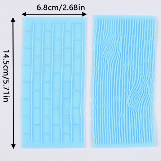 2Pcs Fondant Impression Mats, Wood Grain, Brick Wall & Stone Texture Cake Decorating Molds