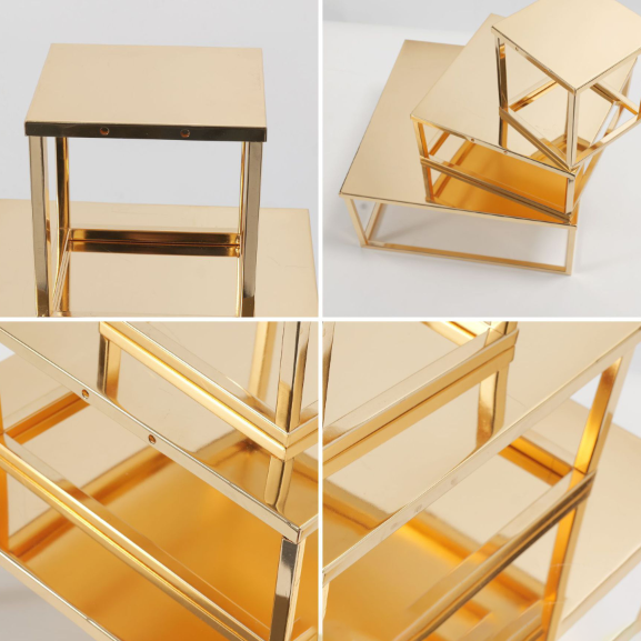 3-Tier Square Gold Cake Stand, Luxury Wedding Birthday Dessert Display, Vintage Cupcake Tower, Bakery Display Tray, Anniversary Party Centerpiece Decor