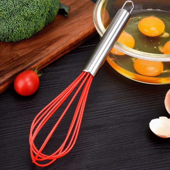 Stainless Steel Handle Silicone Whisk - 8/10/12 Inch Heat Resistant Kitchen Mixer