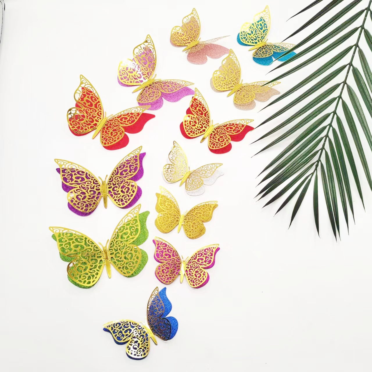 Glitter Gold Butterfly Decor: Sparkling Accents for Festive Walls & Cakes, 12-Piece Set